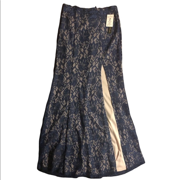 Prom 2-piece Blue Lace Sparkly Off the Shoulder Dress - Picture 3 of 7